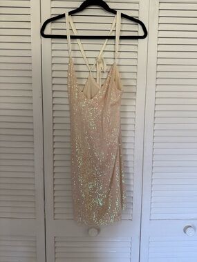 Free People Iridescent Sequin Slip Dress in Champagne